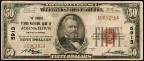 Johnstown, Pennsylvania. $50 1929 Ty. 1. Fr. 1803-1. The United States NB. Charter #5913. Very Fine.

A Very Fine example of this $50 National from ...