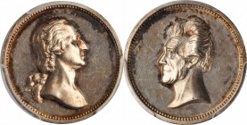 Undated (ca. 1862) Washington - Jackson Medalet. Paquet P Obverse - Paquet Jackson Reverse. Musante GW-448, Baker-223A, Julian PR-29. Silver. Specimen...