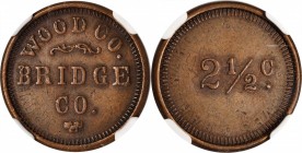 Wisconsin--Wisconsin Rapids. Undated (ca. 1867-1873) Wood County Bridge Co. 2 1/2 Cents. Atwood-WI 980A. Copper. Plain Edge--Overstruck on a Civil War...