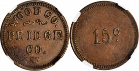 Wisconsin--Wisconsin Rapids. Undated (ca. 1867-1873) Wood County Bridge Co. 15 Cents. Atwood-WI 980C. Copper. Plain Edge. AU-55 BN (NGC).

20 mm.
...