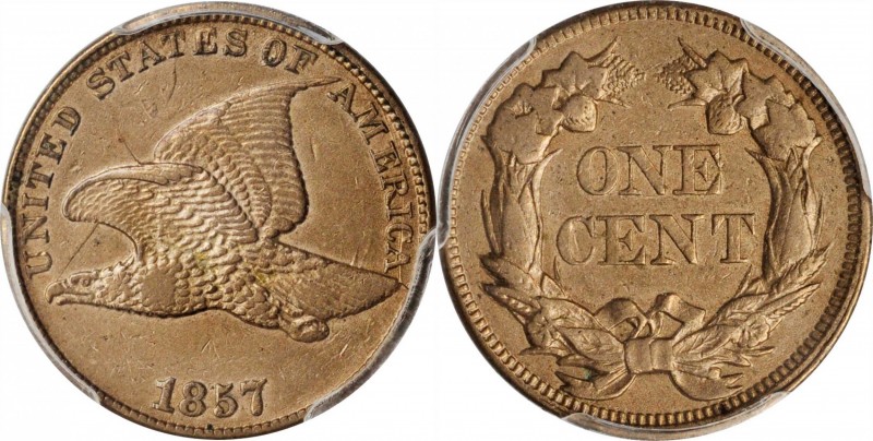 1857 Flying Eagle Cent. Snow-9, FS-402. Obverse Die Clash with Liberty Seated Ha...