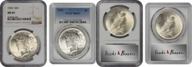Lot of (2) Certified Mint State 1923 Peace Silver Dollars.

Included are: MS-65 (NGC); and MS-63 (PCGS).

Estimate: 125

PCGS# 7360. NGC ID: 257...