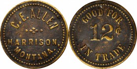 Harrison. C. E. ALLEN / HARRISON / MONTANA. // GOOD FOR / 12 1/2¢ / IN TRADE. 24.5 mm. Brass. Rubick (2020) Unlisted. Very Fine.

Unlisted - however...