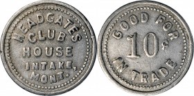 Intake. HEADGATES / CLUB / HOUSE/ INTAKE, / MONT. // GOOD FOR / 10¢ / IN TRADE. 20 mm. Aluminum. Rubick (2020) EV-8. Very Fine.



Estimate: 100