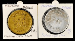 Kalispell. Lot of (2) Rubick unlisted merchant tokens.

Both are 35 mm and inscribed PASTIME / CIGAR / STORE / KALISPELL, / MONT. on the front. A 25...