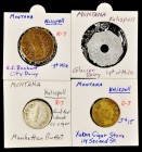 Kalispell. Lot of (4) merchant tokens listed as EV-7 in the 2020 Rubick Montana Token Catalog.

Includes the octagonal brass R. E. Bechant City Dair...