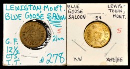Lewistown. Lot of (2) EV-7 Blue Goose Saloon tokens. Extremely Fine.

Includes the 5¢ and 12 1/2¢ denominations.

Estimate: 100