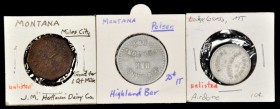 Lodge Grass, Miles City, and Polson. Group of (3) merchant tokens that are Unlisted in the 2020 Rubick Montana Token catalog.

AIRDOME / LODGE GRASS...