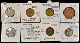 Malta to Milltown. Lot of (8) merchant tokens, all EV-6 in the 2020 Rubick Montana token listing.

There is a 15¢ brass token from the Great Norther...