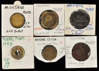 Mondak and Moore. Lot of (6) brass merchant tokens assigned EV-6 values in the 2020 Rubick Montana token listing.

From Mondak there is an oval O. K...