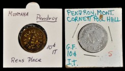 Pendroy. Nice pair of EV-7 merchant tokens from Pendroy. Very Fine.

Includes the 10¢ aluminum token from Cornett Pool Hall and another 10¢ token, t...