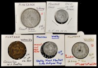 Saco to Worden. Lot of (5) Unlisted tokens.

Included are: SACO CO-OPERATIVE ASSOCIATION / SACO, / MONTANA // GOOD FOR / 5¢ / IN MERCHANDISE, 21 mm,...