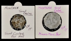 Sand Coulee. Lot of (2) unlisted tokens.

MINERS MERC. / BAR / SAND COULEE // GOOD FOR / 10¢ / IN TRADE, 25 mm, octagonal aluminum, Extremely Fine. ...