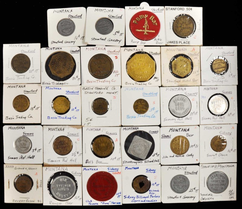 Sidney to Stanford. Lot of (28) merchant tokens mostly rated EV-5 and below in t...