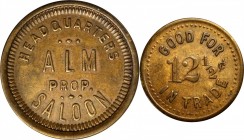 Victor. HEADQUARTERS / A L M / PROP. / SALOON // GOOD FOR / 12 1/2¢ / IN TRADE. 21 mm. Brass. Rubick (2020) EV-7. Extremely Fine.



Estimate: 100...