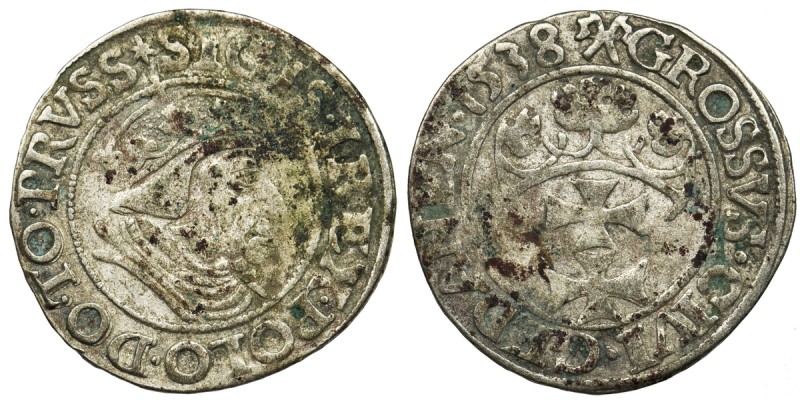Sigismund I the Old, Groschen Danzig 1538 - PRVSSDobrze wybity. Patyna i grynszp...