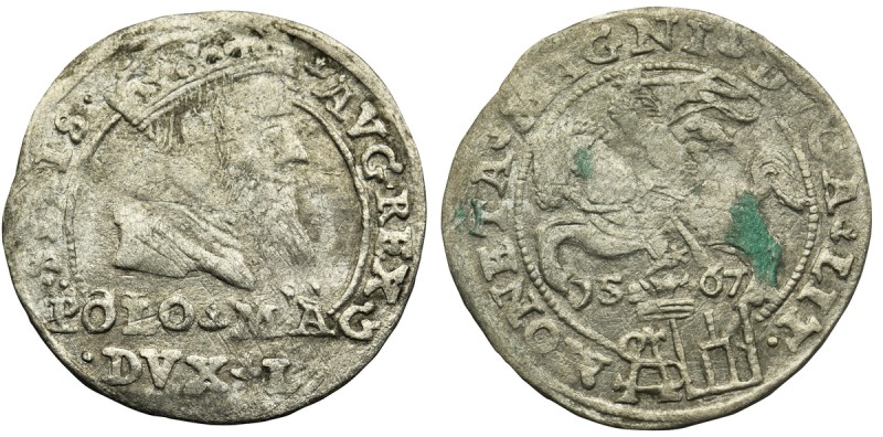 Sigismund II August, Groschen Tykocin 1567 - L/LIT
Moneta głucha. Resztki połys...