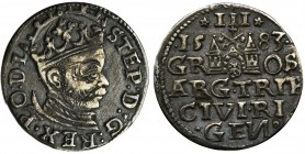 Stephen Bathory, 3 Groschen Riga 1583Odmiana z koroną z rozetami, na awersie, na końcu napisu pusto po literze L.

Reference: Iger R.83.1.a (R1), Pa...