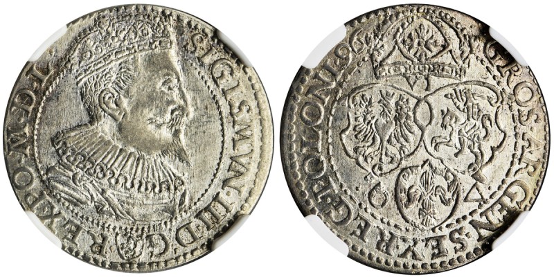 Sigismund III Vasa, 6 Groschen Marienburg 1596 - NGC MS62
Odmiana z małym popie...