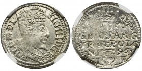 Sigismund III Vasa, 3 Groschen Olkusz 1596 - NGC MS61
Na rewersie herb Lewart Jana Firleja.
Lekko niedobity, ale bardzo świeży, z mocnym menniczym b...