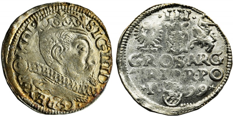 Sigismund III Vasa, 3 Groschen Posen 1599
Piękna moneta. Lekko niedobita na por...