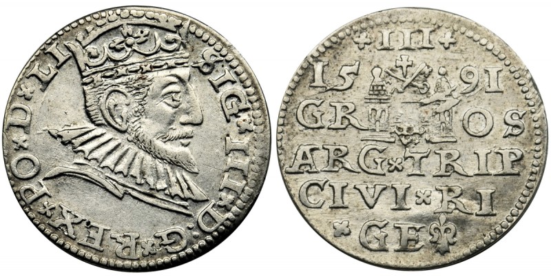 Sigismund III Vasa, 3 Groschen Riga 1591
Ładny, połyskowy egzemplarz.
Odmiana ...