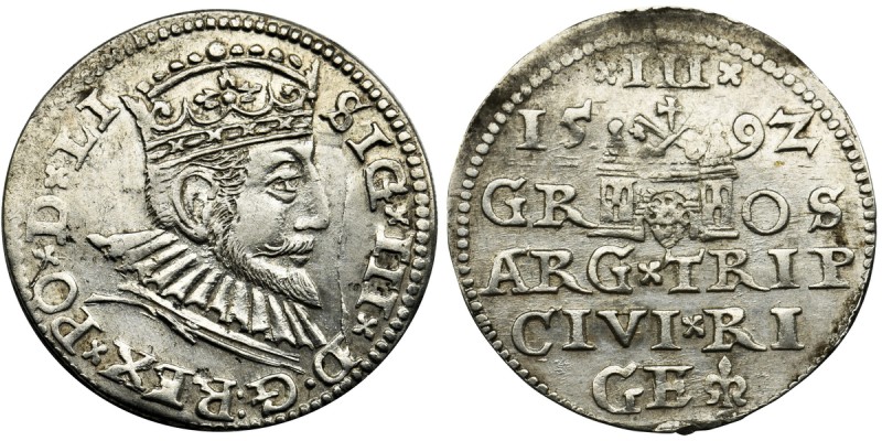 Sigismund III Vasa, 3 Groschen Riga 1592 - LI
Menniczej świeżości egzemplarz z ...