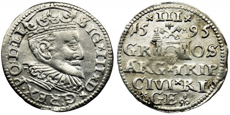 Sigismund III Vasa, 3 Groschen Riga 1595 - LI
Połyskowa sztuka.
Wariant z LI k...