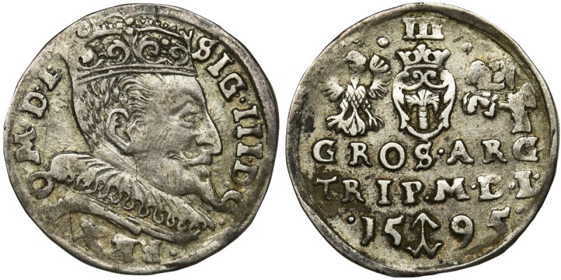 Sigismund III Vasa, 3 Groschen Vilinius 1595Odmiana tylko z herbem Chalecki, kro...