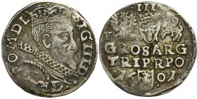 Sigismund III Vasa, 3 Groschen Wschowa 1601
Odmiana z literą F (Fraustadt) przed Orłem.
Herb Lewart Jana Firleja rozdzielający datę.
Ostatni roczni...