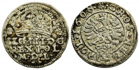 Sigismund III Vasa, Groschen Krakau 1608
Odmiana z herbem Lewart Jana Firleja, w tarczy hiszpańskiej oraz z rozetkami po bokach korony.
Wariant z ro...