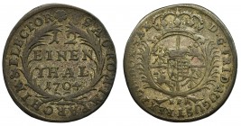 Augustus II the Strong, 1/12 Thaler Leipzig 1704 EPH
Ładny egzemplarz z połyskiem tła w starej, ciemnej patynie.
Pod wieńcem szczupak w lewo.
Odmia...
