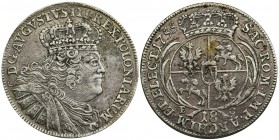 Augustus III of Poland, 18 Groschen Leipzig 1755 EC
Ładna moneta w starej patynie.
Masywne popiersie króla. Płaszcz spięty prostą klamrą. Bez kropki...