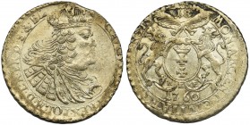 Augustus III of Poland, 1/4 Thaler Danzig 1760 REOE
Ładny egzemplarz z obustronnym lustrem. Delikatna patyna.
Odmiana z lat 1759-1760, z cyframi nom...