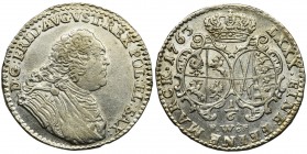 Augustus III of Poland, 1/6 Thaler Dresden 1763 FWôF
Bardzo ładna, świeża moneta. Przyjemny obustronny zegarowy połysk.&nbsp;
Typ z inicjałami FWôF ...