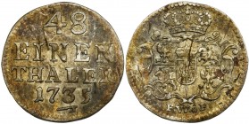 Augustus III of Poland, 1/48 Thaler Dresden 1735 FWôFDrugi rocznik bicia półgroszy drezdeńskich Augusta III Sas.

Reference: Kahnt 601
Grade: VF+...