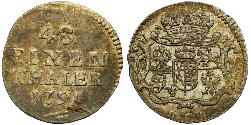Augustus III of Poland, 1/48 Thaler Dresden 1751 FWôFŁadny, obustronny blask w p...
