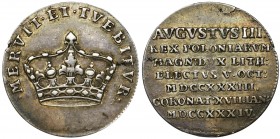 Augustus III of Poland, Coronation token 1734
Żeton koronacyjny wybity z okazji koronacji Augusta III Sasa na króla Polski w 1734 roku na Wawelu.
Ba...