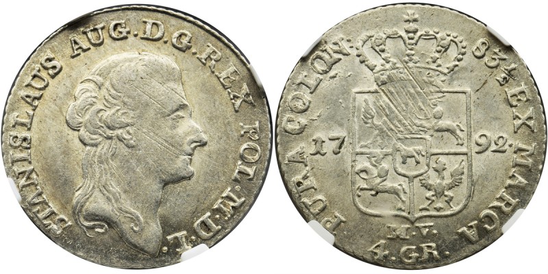 Poniatowski, 1 Zloty 1792 MV - NGC MS61
Atrakcyjna, mennicza sztuka z dużą iloś...