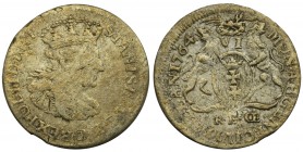Poniatowski, 6 Groschen Danzig 1764 REOE - rare
Wariant z kropką po dacie.

Rzadka i poszukiwana moneta.

Pod herbem Gdańska REOE, inicjały&nbsp;...