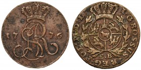Poniatowski, Groschen Warsaw 1776 EB
Ładny egzemplarz. Bardzo dobry detal i połyskowe tło.

Odmiana z jagodą lewą pod koniec O i między L, a dwukro...