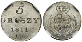 Duchy of Warsaw, 5 groschen 1811 IB - NGC MS62
Nie jest to najwyższa nota w NGC, ale o klasie prezentowanej monety niech świadczy fakt, że tylko czte...