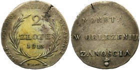 Siege of Zamosc, 2 zloty 1813
Odmiana z dłuższymi gałązkami wieńca i dużą bombą, w dacie cyfry 1 i 3 blisko siebie.
Bardzo dobrze wybity egzemplarz ...