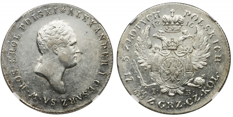5 zloty Warsaw 1816 IB - NGC AU58
Pierwszy rocznik pięciozłotówek Królestwa w n...