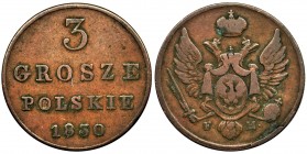 3 polish groschen Warsaw 1830 FH
Przyjemne, zdrowa prezencja.&nbsp;Reference: Bitkin 1038, Plage 171, Iger KK.30.1.a
Grade: VF/VF+