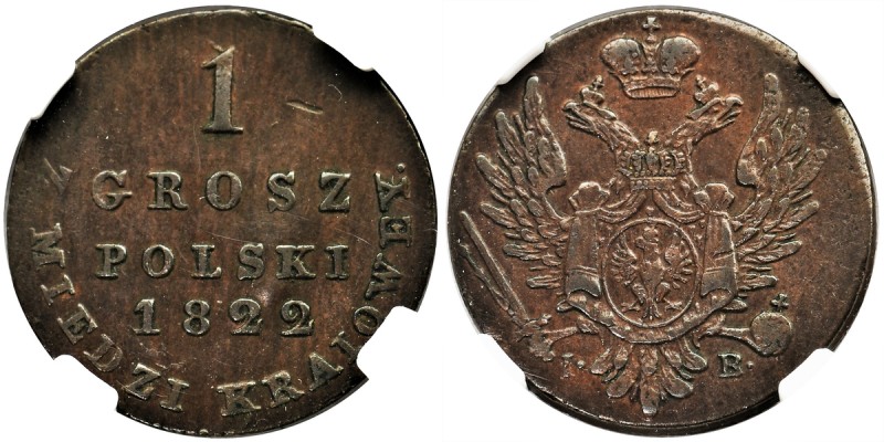 1 polish groschen Warsaw 1822 IB - NGC AU58 BN
Odmiana z szeroką koroną.
Nieła...