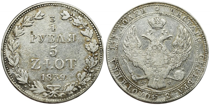 3/4 rubl = 5 zloty Warsaw 1839 MW
Wariant daty z małymi oczkami w cyfrze 8.
Og...