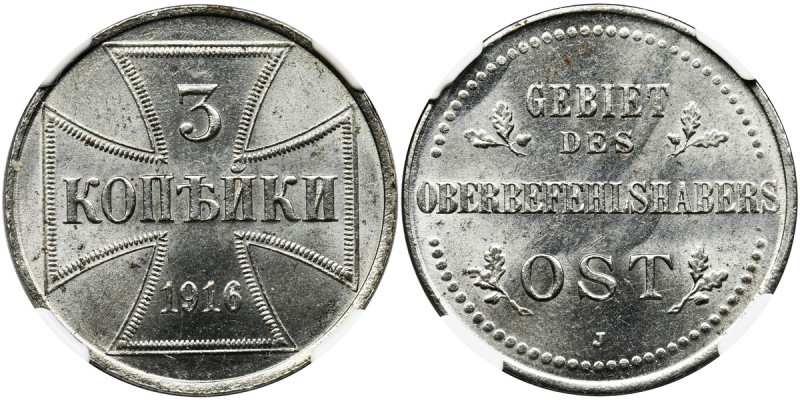 Ost, 3 Kopek Hamburg 1916 J - NGC MS63
Wyśmienity, menniczy egzemplarz. Znakomi...