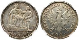 Constitution, 5 zloty 1925 - 81 pearls - NGC AU50
Rzadka, ceniona i jakże charakterystyczna moneta.&nbsp;
Wariant z 81 perełkami. Niski nakład 1.000...
