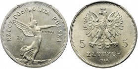 PROBE, Nike 5 zloty 1928 - PCGS SP66 - RARE
Najwyższa nota - PCGS SP 66, dla próbnego bicia monety 5 złotych 1928 Nike w NIKLU.
Egzemplarz bez znaku...